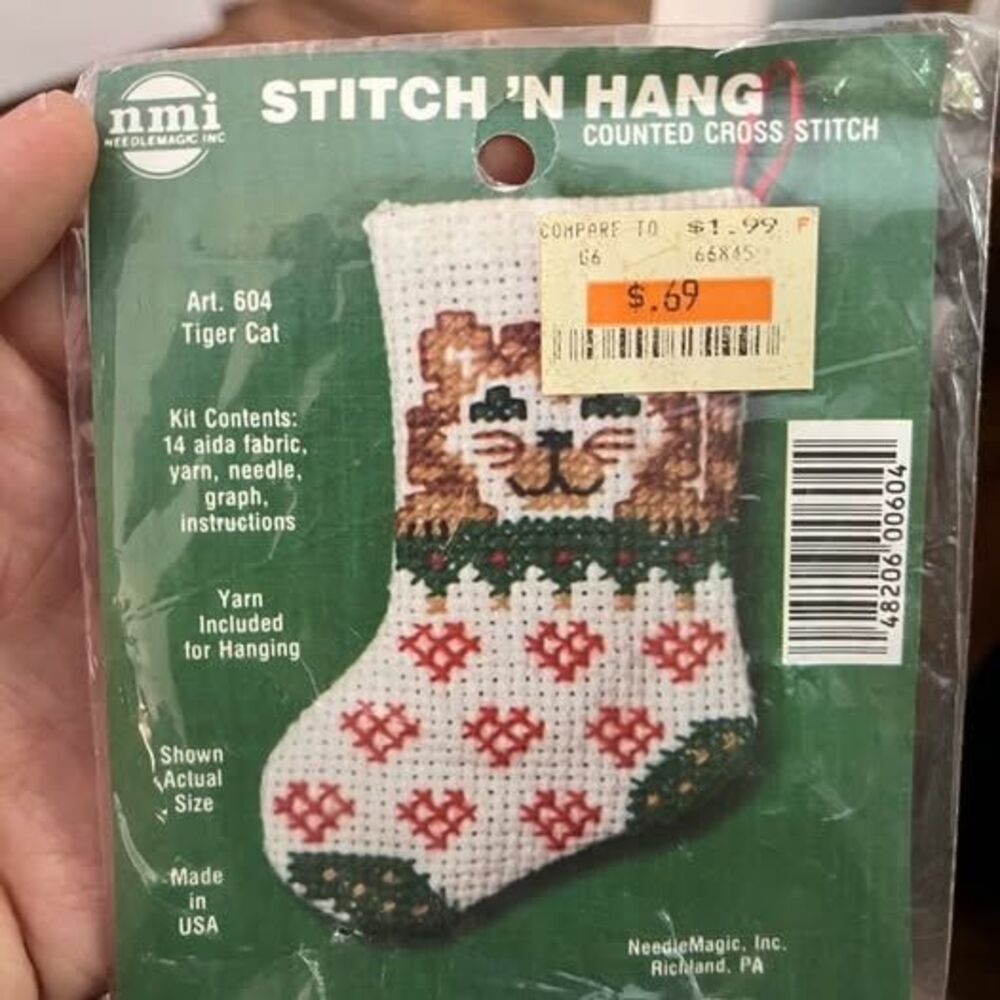 NeedleMagic Inc. Stitch 'n Hang Counted Cross Stitch Kit - Tiger Cat